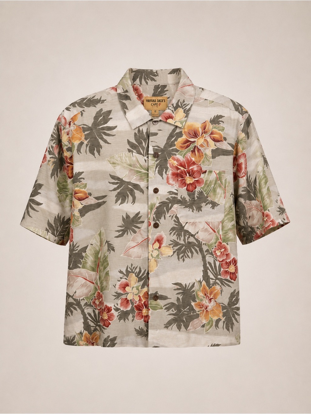 HAVANA JACK’S Café 100% Silk Hawaiian Floral Button Front Shirt Men’s Medium